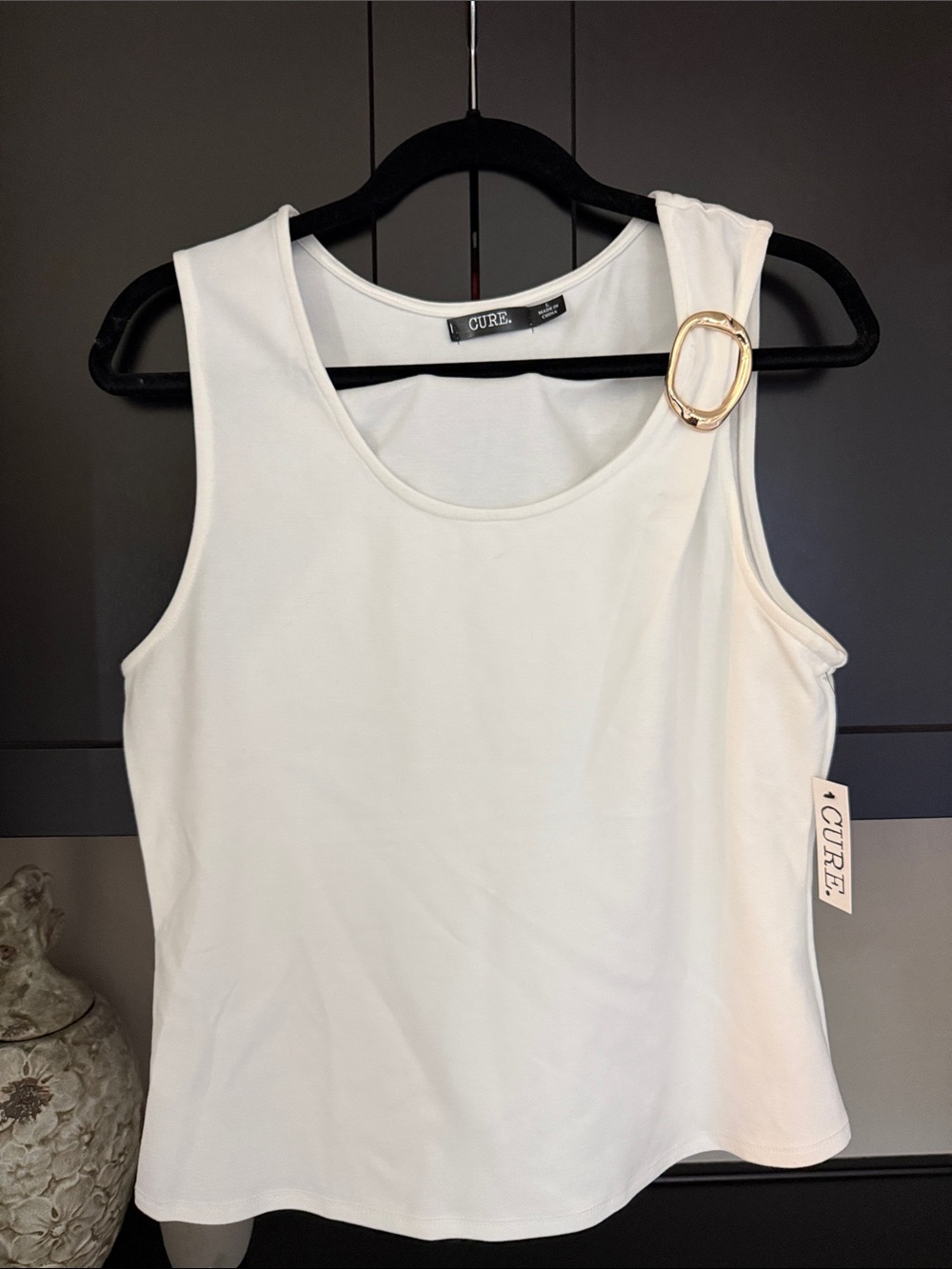 Cure Ivory Buckle-Shoulder Sleeveless Top